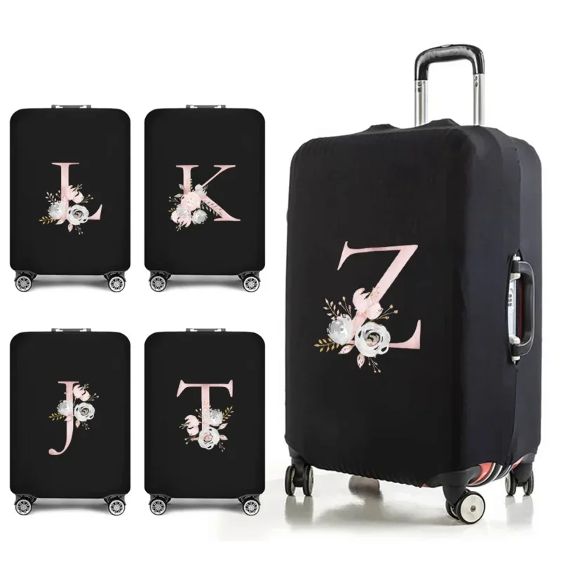 

Travel Essentials Luggage Protective Cover New Pink Flower Letter Print 18-32 Inches Traveling Accessories Elastic Suitcase Case