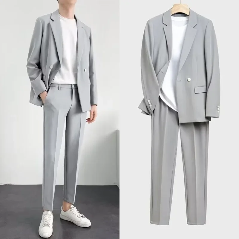 Men Western Suit Korean Style Slim Fit Men's Suit Casual Business Attire Lightweight Spring Autumn Season Western Style Clothing For Men