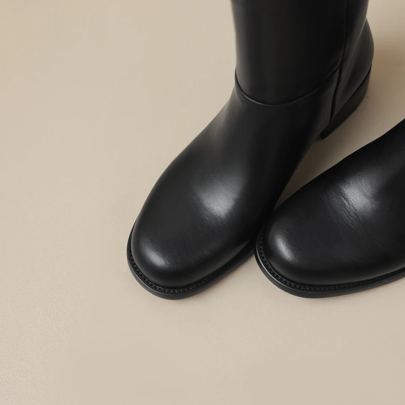 Women's New Autumn/Winter Round Head Genuine Leather Cowhide Mid Heel Extra Large and Calf Chelsea Short Boots