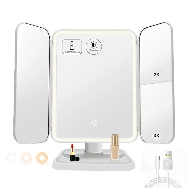 Miroir de maquillage à trois volets, lumières LED, miroir de Dressing pour dortoir, illumine votre lumière de remplissage avec miroir de maquillage complémentaire intelligent Tri 2