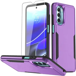 Enhanced Protective Shockproof Dual-Layer Case with Screen Protector for PC TPU (Purple black)