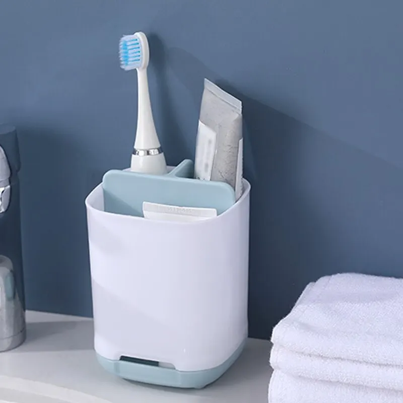 Toothbrush Holder Bathroom Multifunctional Compartment Draining Storage Rack Cosmetic Toiletries Organizing Storage Box,toothbrush holder,toothbrush storage box,bathroom storage rack