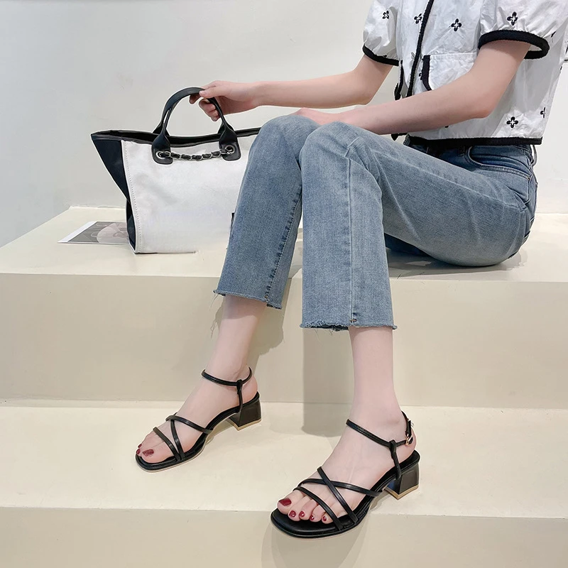 Sandalias Roman Thick Heeled Sandals For Women 2023 Summer Fashion Line With High Heeled Sandal Casual Women Shoe Designer Shoe