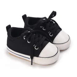 Meckior Unisex Soft Canvas Baby Sneakers with Non-Slip Rubber Soles (0-18 Months) - 12-18months (Black)