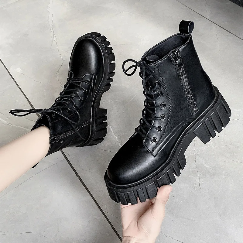 Europe Fashion Platform Women's Boots 2022 Autumn New Mid-heel Short Motorcycle Boots Woman Thin Locomotive Boots Casual Ladies