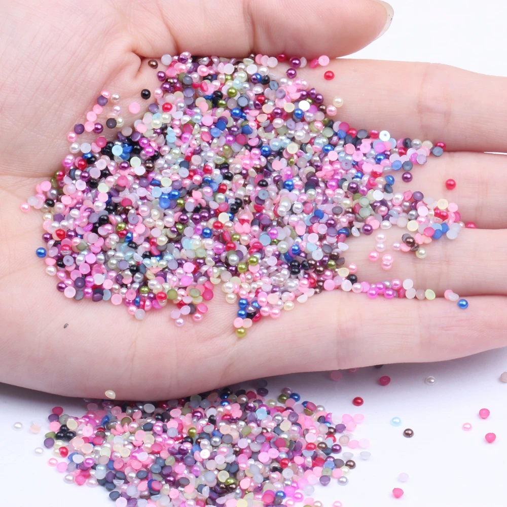 

Half Round Pearls 2mm 1000pcs Many Colors Flatback Round Shiny Glue On Resin Beads DIY Jewelry Nails Art Decorations