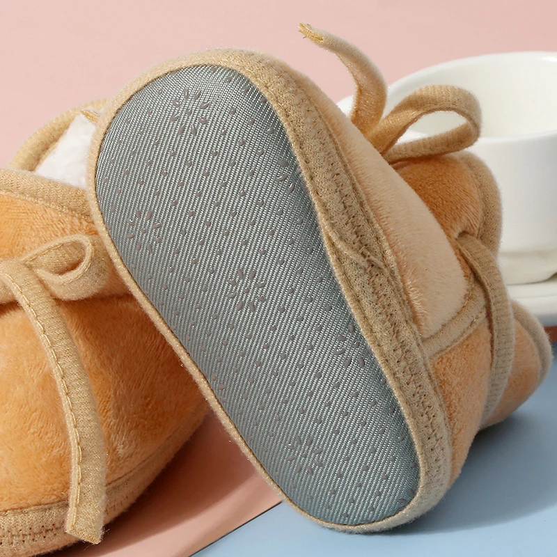 Suefunskry Baby Girls Boys Boots Fur Lining House Slippers Winter Warm Infant First Walker Shoes with Non-Skid Soft Soles