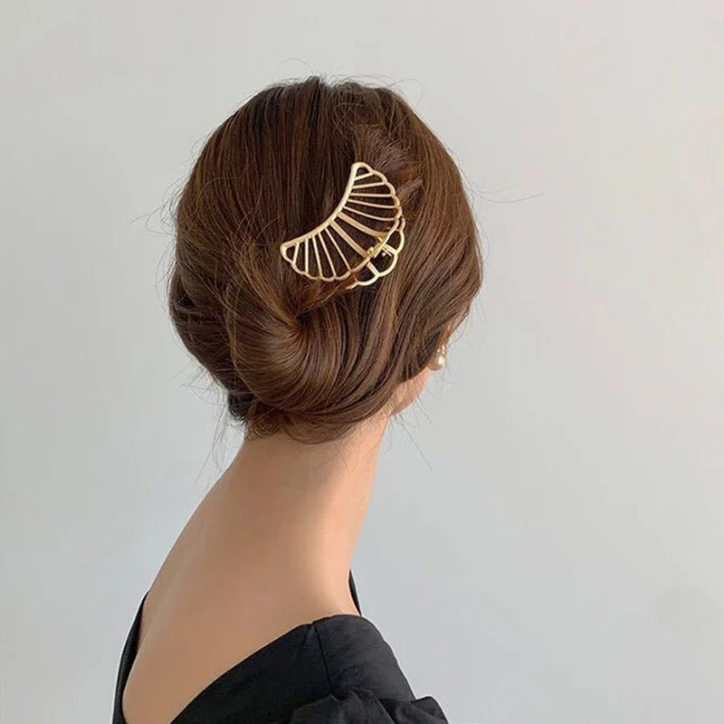 elastic headbands for women Fashion Metal Hair Claw Gold Silver Geometric Hair Clips For Women Girl Elegant Crab Vintage Hairpin Hair Accessories 2021 pearl hair clip