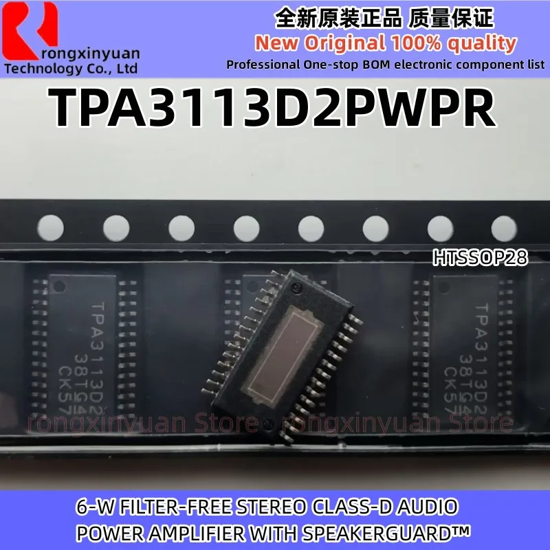 

5Pcs TPA3113D2PWPR TPA3113D2 TPA3113 HTSSOP28 6-W FILTER-FREE STEREO CLASS-D AUDIO POWER AMPLIFIER WITH SPEAKERGUARD™ Chip New