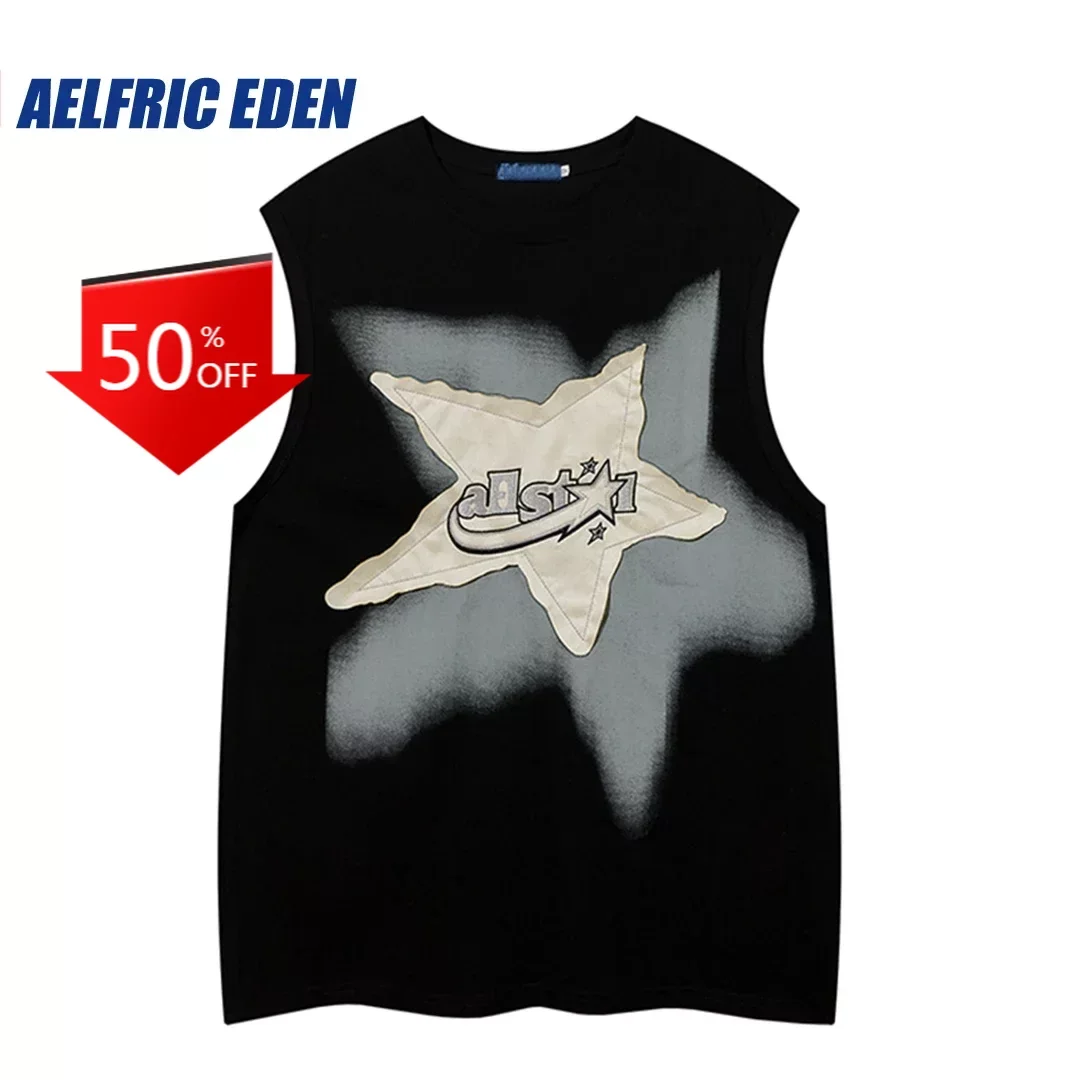 

Aelfric Eden Irregular Star Applique Tee Tank Tops 2023 Hip Hop Streetwear Punk Vest Fashion Y2K Harajuku Cotton Loose T Shirt