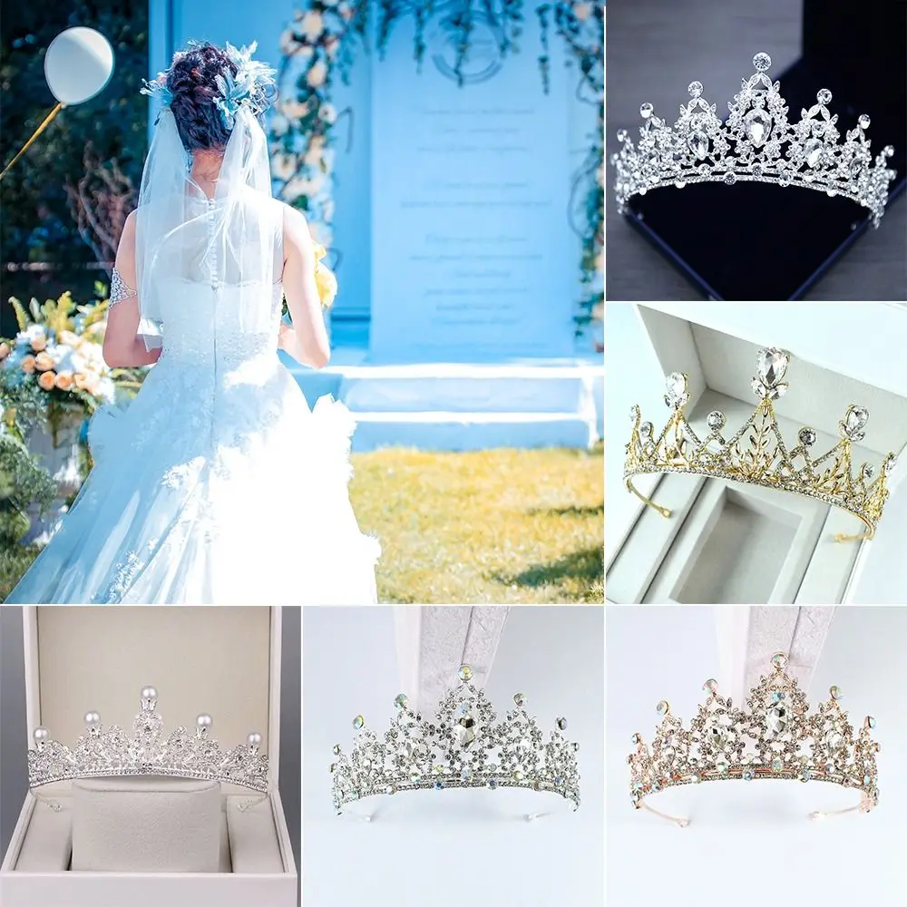 

Birthday Party Bride Headbands Bridal Hair Accessories Crystal Headband with Combs Silver Tiara Crown Princess Rhinestone Crown