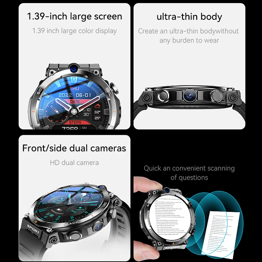 H10 4G LET Smartwatch 2G + 16G GPS NFC WIFI Dual HD telecamere videochiamata APP scarica Google Play Store 16G ROM con Power Bank