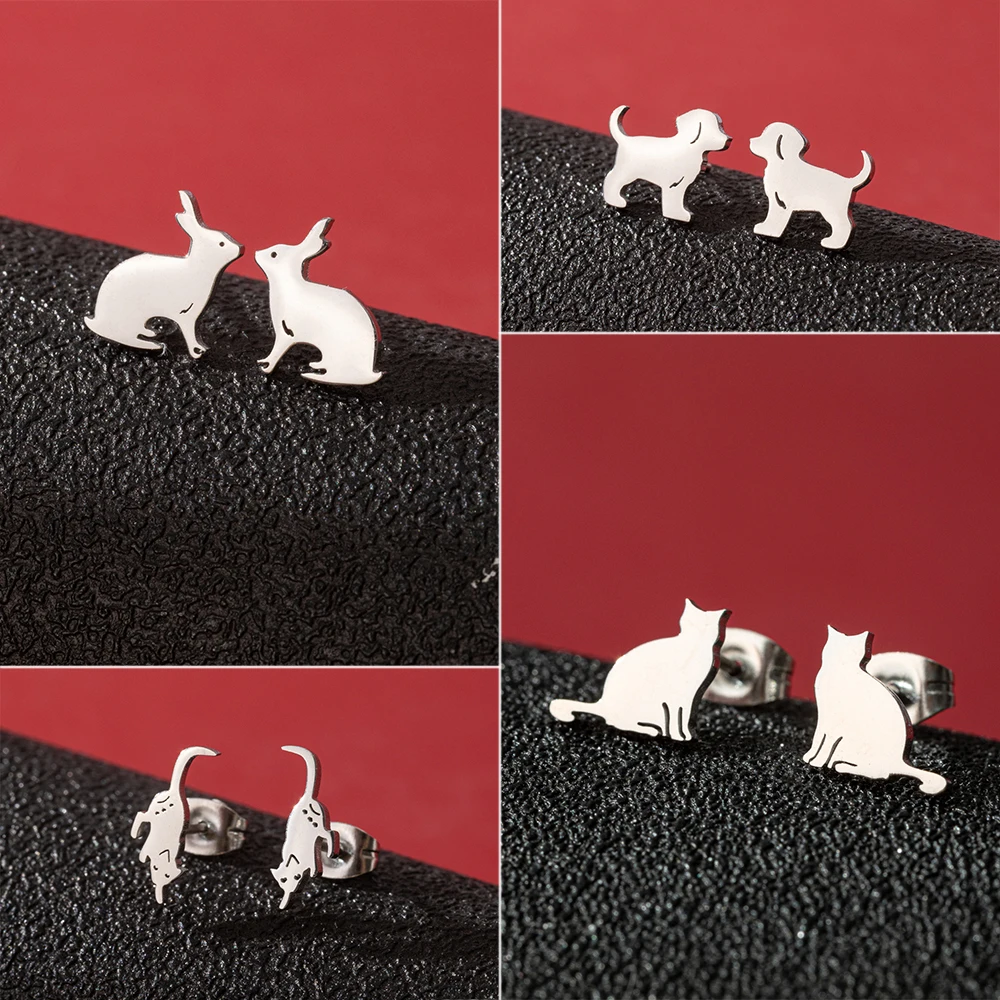 Shuang shuo 1 Paar Edelstahl niedlichen Kaninchen Hasen Ohrring für Frauen Mode Tier Ohr stecker nostalgisch und Retro Schmuck Geschenk