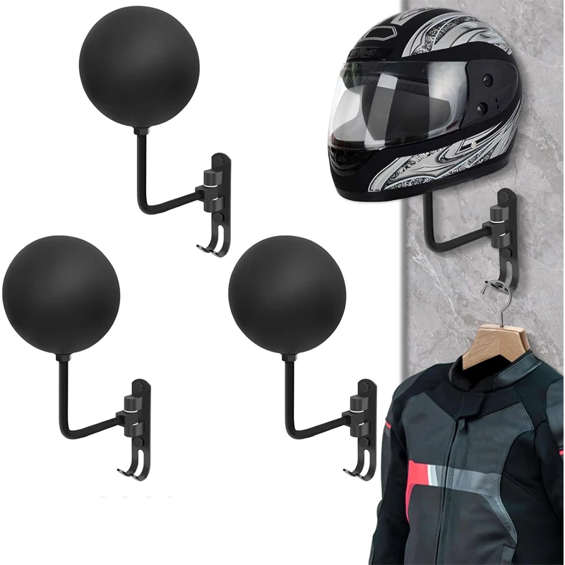 Motorcycle Helmet Rack, Helmet Holder Wall Mount 180&deg; Rotation Hanger with 2 Hook for Coats, Caps