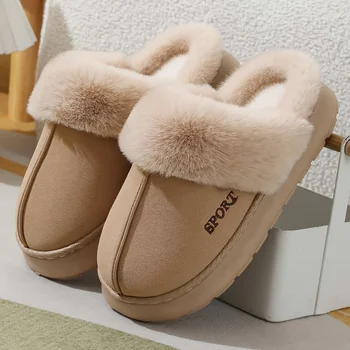 Winter Warm Sports Fluffy Slippers Women Thick Sole Non Slip Plush House Shoes Woman Fashion Faux Fur Platform Indoor Slippers 1