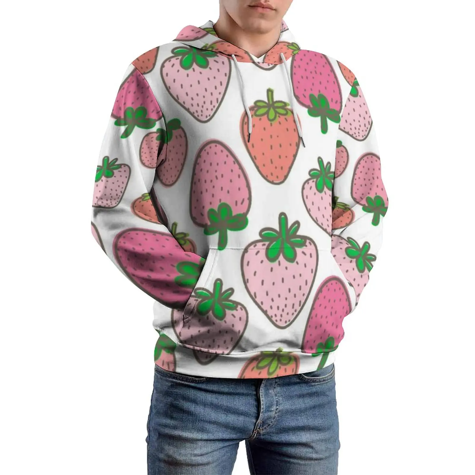 

Pinky Fresh Strawberry Casual Hoodies Sweet Loose Hoodie Man Long-Sleeve Y2k Design Clothes Gift Idea