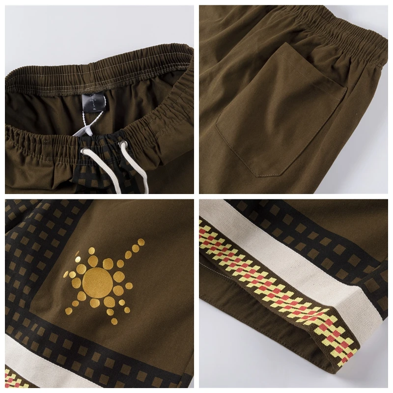 Kanye West Checkered Shorts Wolf-head Patch Panel Drawcord Plaid Men's Cartoon Sports Shorts Streetwear Urban Shorts for Male