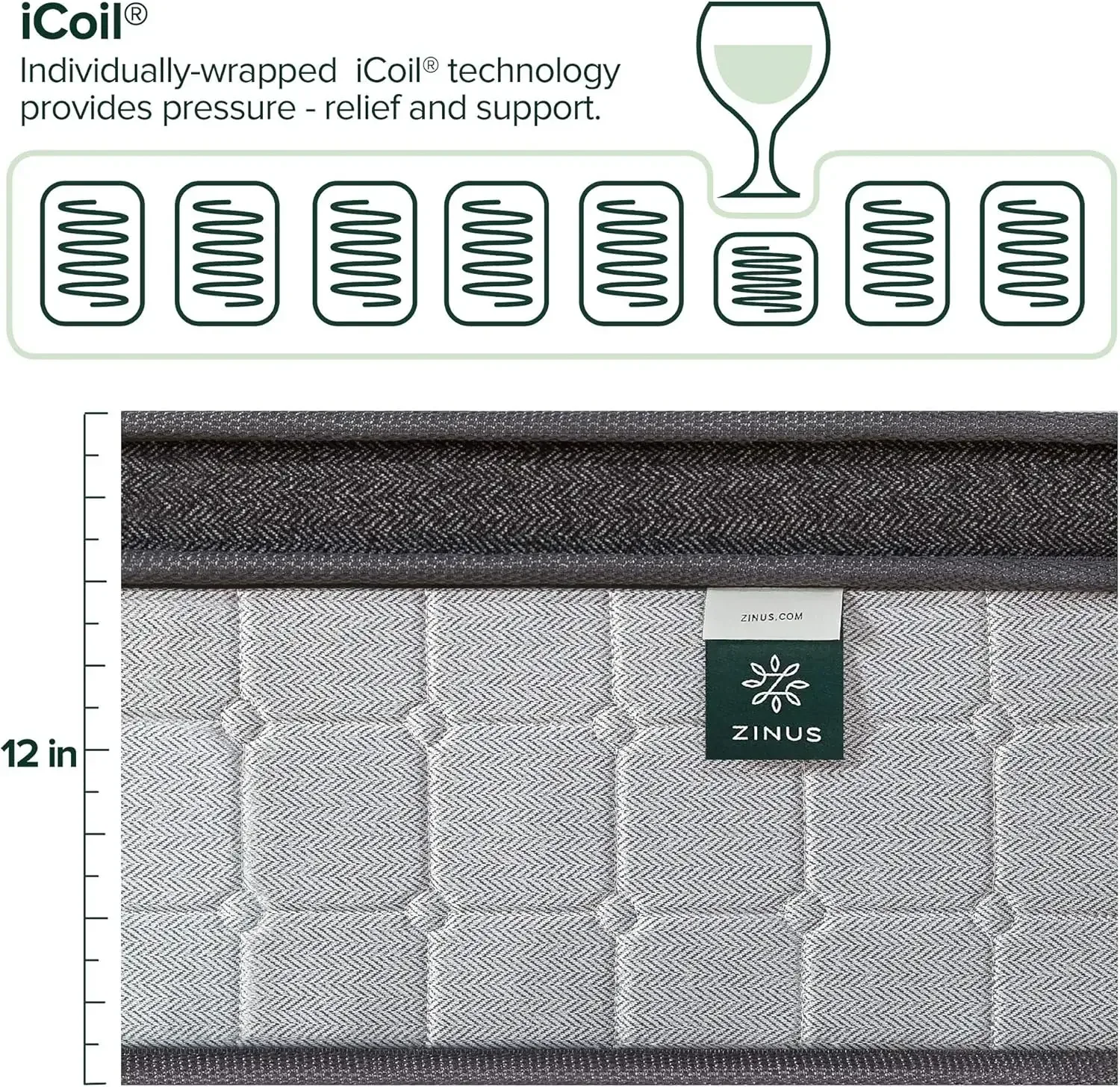 ZINUS 12 Inch Comfort Support Cooling Gel Hybrid Mattress, Queen, Euro Top Innerspring Mattress, Motion Isolating Pocket Springs 4