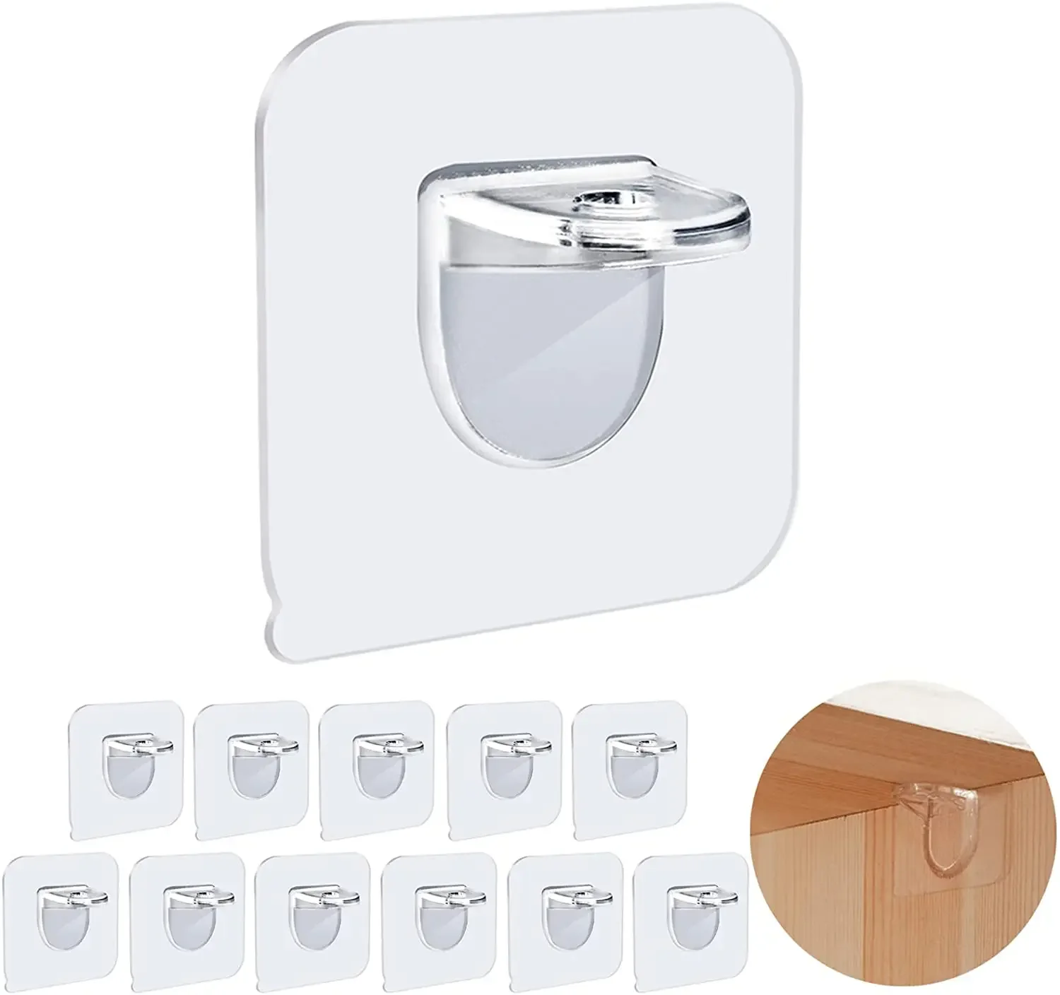 4 PCS Adhesive Shelf Bracket,No-Drill Shelf Support Hooks Clear Plastic Adhesive Wall-Mounted Brackets,Thickened And Reinforced Design Shelf Support Pegs For Shelves Kitchen Cabinet Book Closet