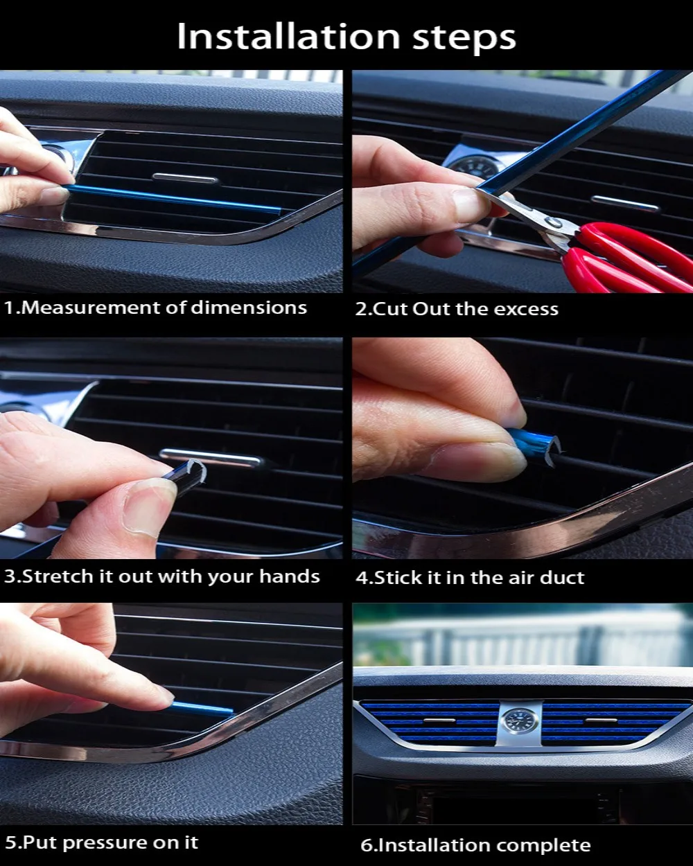 PVC Car Air Outlet Decor Strips U Shape Moulding Trim