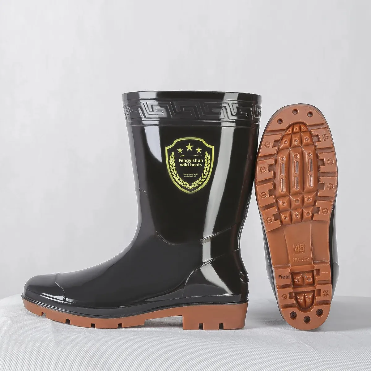Bottes de pêche hautes noires imperméables anti-dérapantes pour hommes - Semelle tendon de bœuf résistante
