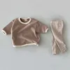 Autumn New Baby Long Sleeve Clothes Set Infant Solid Casual Sweatshirt Set Boys Girls Plaid Pants Outfits Children 2pcs Suit 3