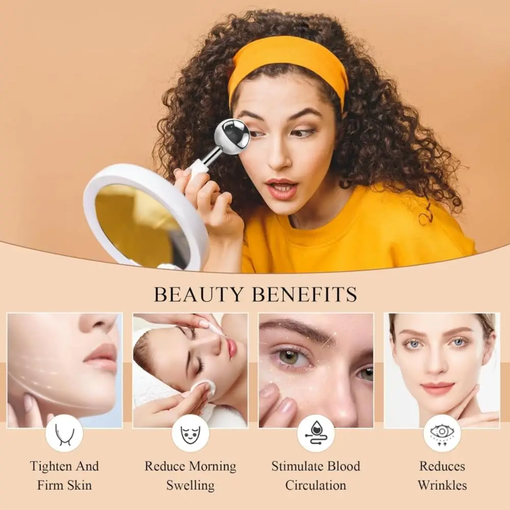 360 Rotating Large Ice Globe Stainless Steel Beauty Facial Massager for Face Eye Puffiness Cryo Sticks Cold Roller Cooling Globe