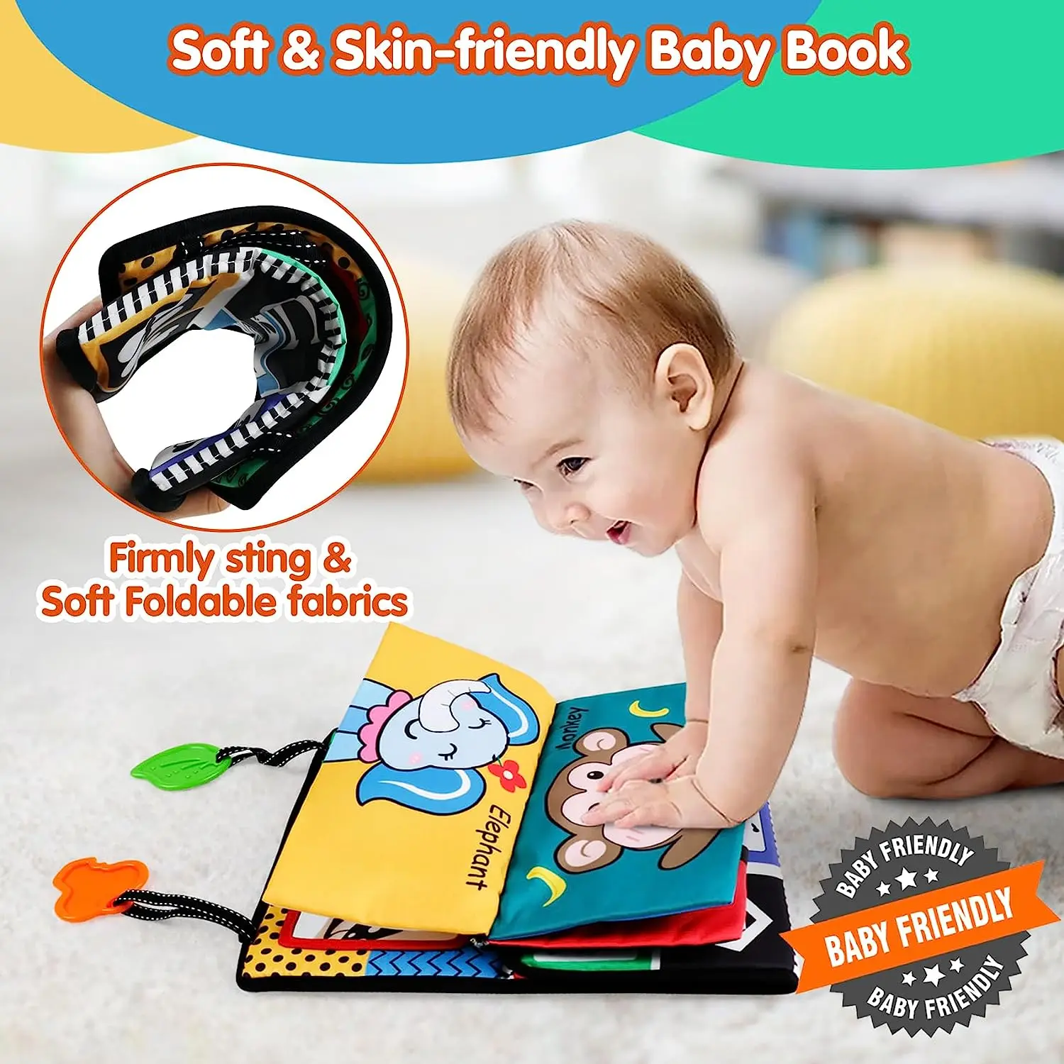 Crinkle Cloth Book Visual Stimulation Newborn Toys 0-3 Months Brain Development Tummy Time Mirror Toy for Infants Sensory Babies 3