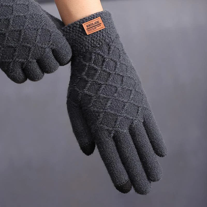 

Winter Men Knitted Gloves Touchscreen Male Mitten Thickened Keep Warm Wool Cashmere Solid Men Business Cycling Wrist Gloves