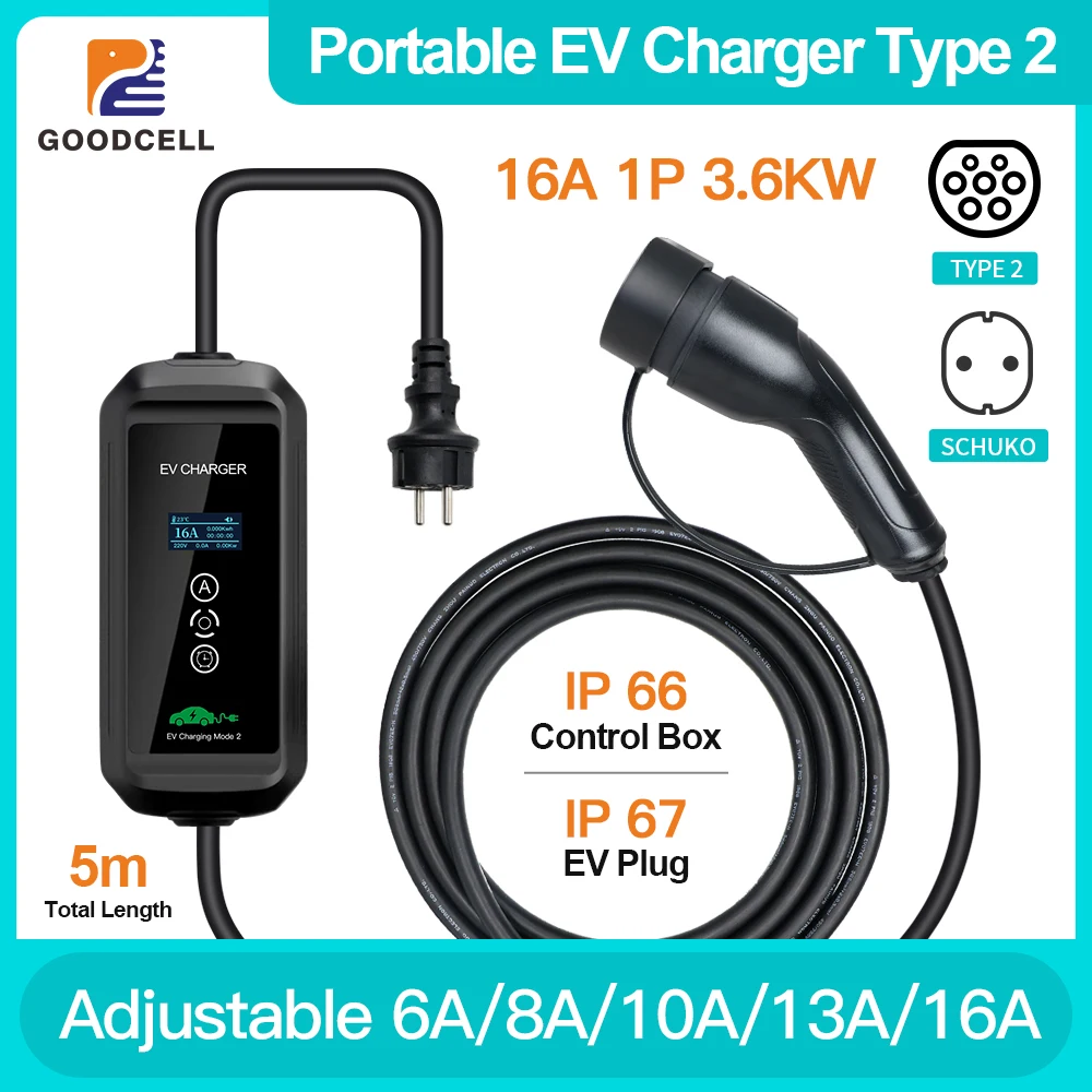 Tipo 2 Iec62169-2 Spina Di Ricarica Wallbox 16A 3.6Kw Caricatore Portatile Ev Cambia Corrente Caricabatteria Per Auto Elettrica Per Veicoli Elettrici
