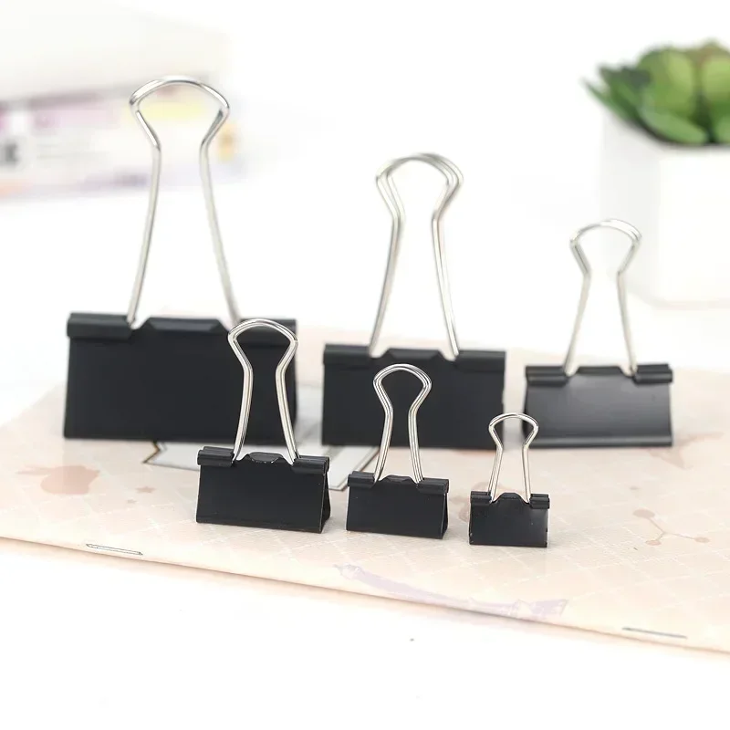 Binder Clips Paper Clips Metal Clamp Clips 10PCS Metal Paper Clip Foldback Metal Binder Clips Black Grip Clamps Paper Document Office School Stationery 19-51mm