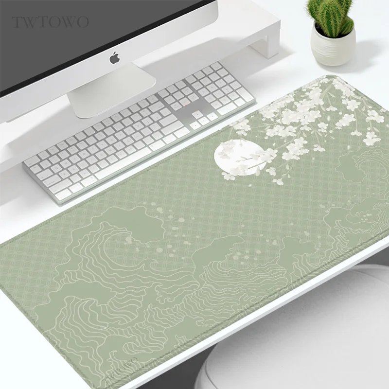 Mouse Pad Gamer Green Japanese Waves XL Large Custom Computer Mousepad XXL Mouse Mat Carpet Soft Office Gaming laptop Mice Pad