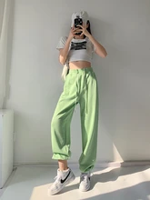 

Hip-hop Pants Green Drawstring Stacked Sweatpants Women Baggy American Dance Sports Pant Spring Summer Casual Straight Joggers