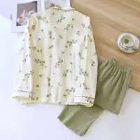 2026 New Spring/Summer Women's Pajama Set 100% Cotton Crepe Long Sleeve Long Pants Large Home Clothes Two Piece Set Sleepwear - Image 2