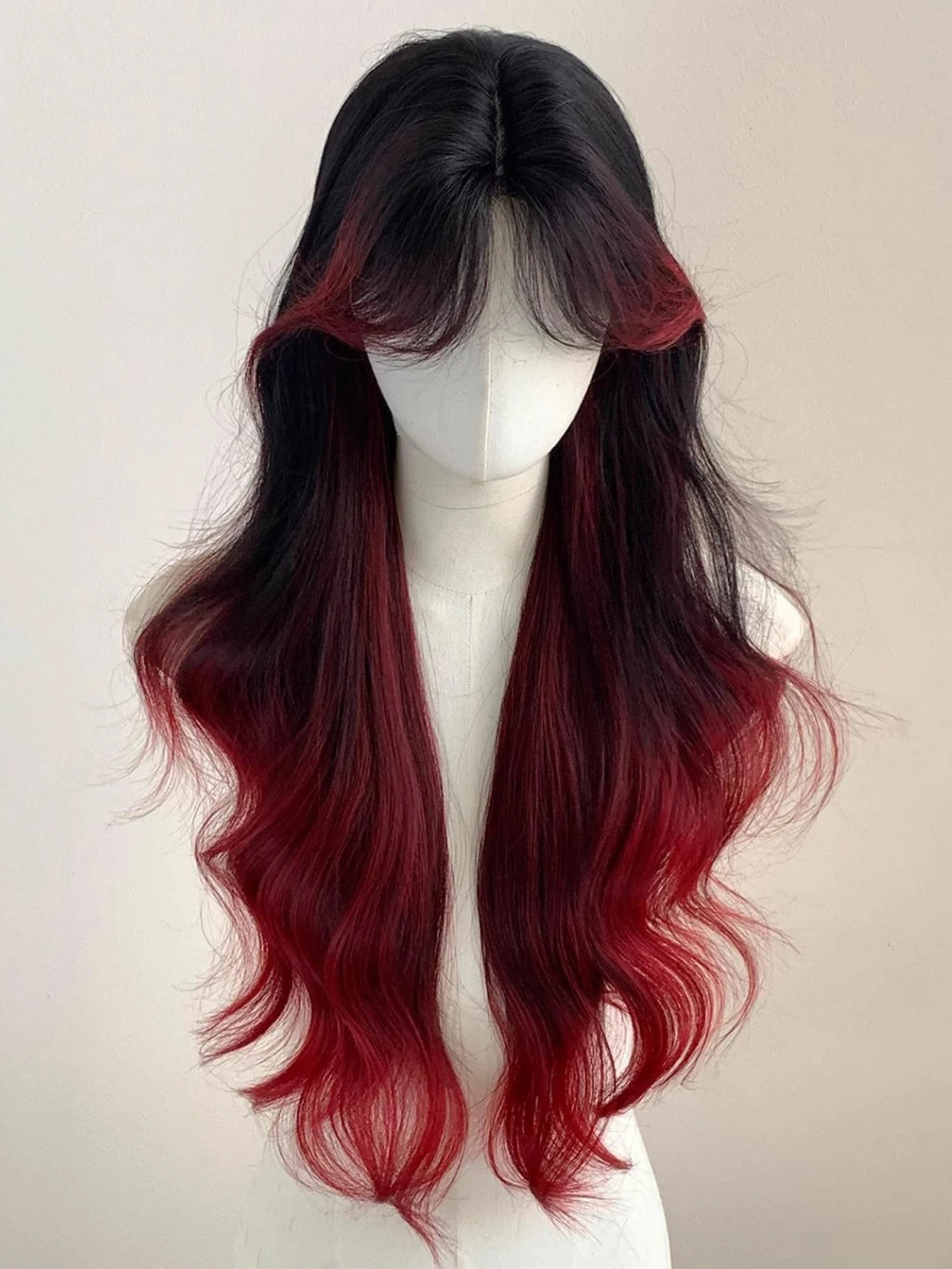 Synthetic Red Black Curly Wavy Lace Front Wig for Daily Cosplay