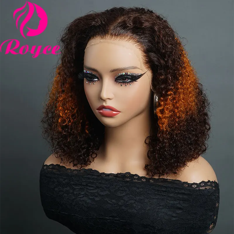 220 Density Ombre Brown Blonde Kinky deep Lace Front Human Hair Wig Red Burgundy Curly Glueless Wig Human Hair Ready to Wear