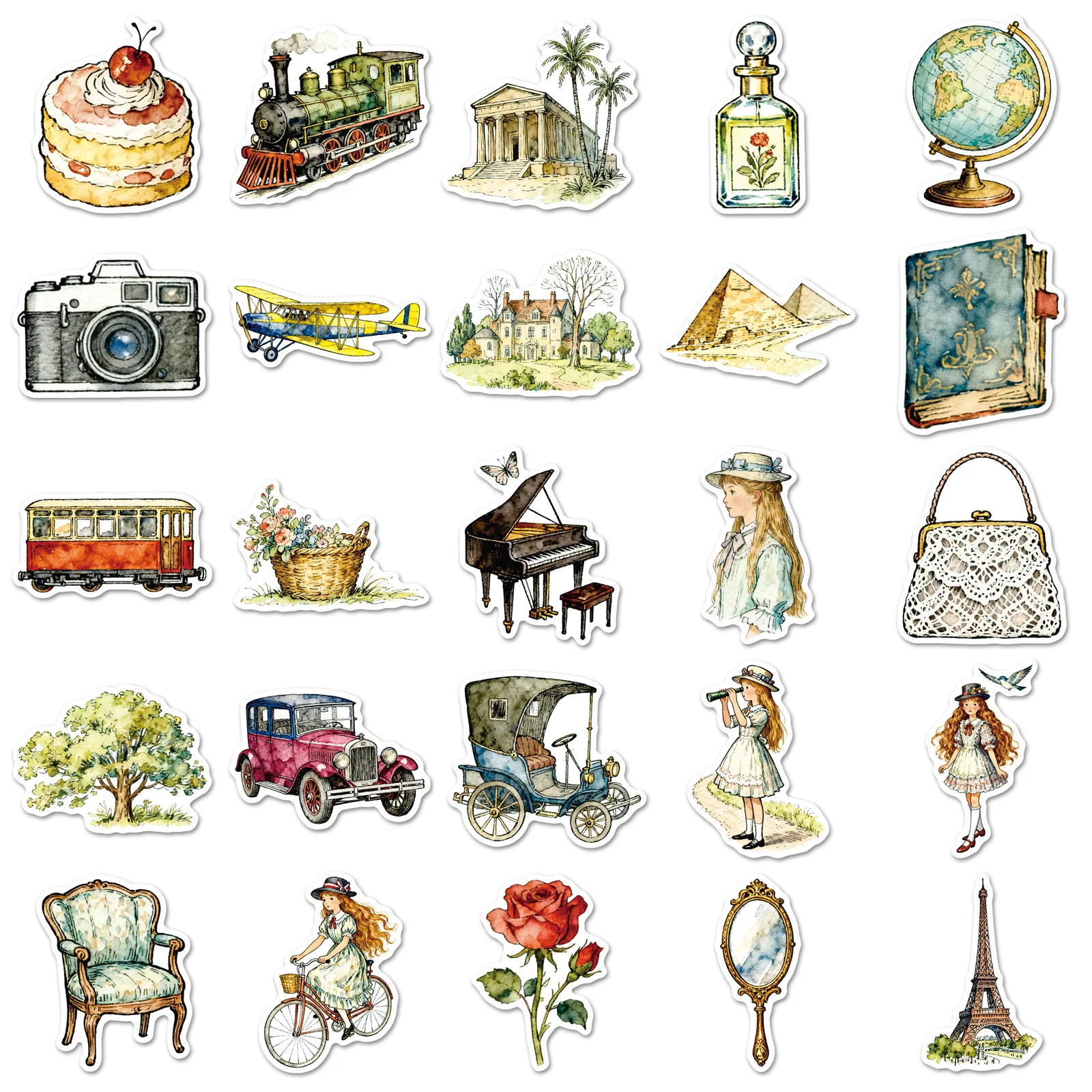 50Pcs 레트로 여행 소녀 그림 아트 스티커 데칼 노트북 스크랩북 수하물 기타 헬멧 DIY 낙서 미적 스티커