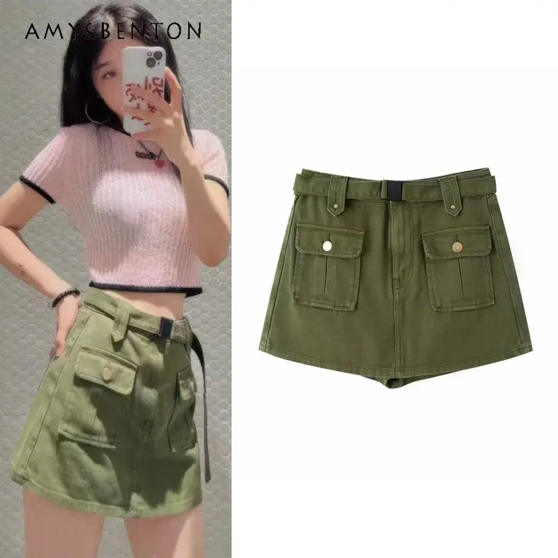 

Women's Denim Shorts 2023 Summer New Fashion Work Clothes Casual Culottes Army Green All-Matching Straight Short Pants