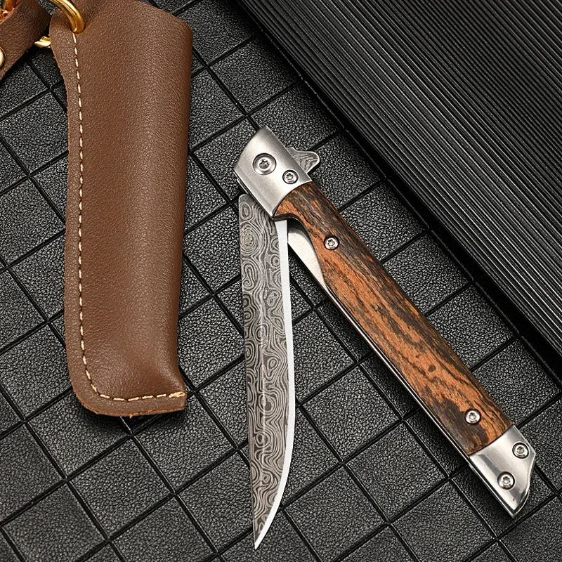 2024 Damascus Pattern Folding Knife Multi-Purpose Outdoor Camping Quick Open Pocket Knife Stainless Steel Folding Knife