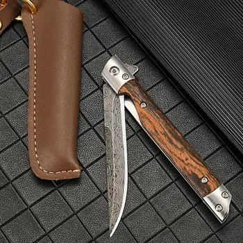 2024 Damascus Pattern Folding Knife Multi-Purpose Outdoor Camping Quick Open Pocket Knife Stainless Steel Folding Knife
