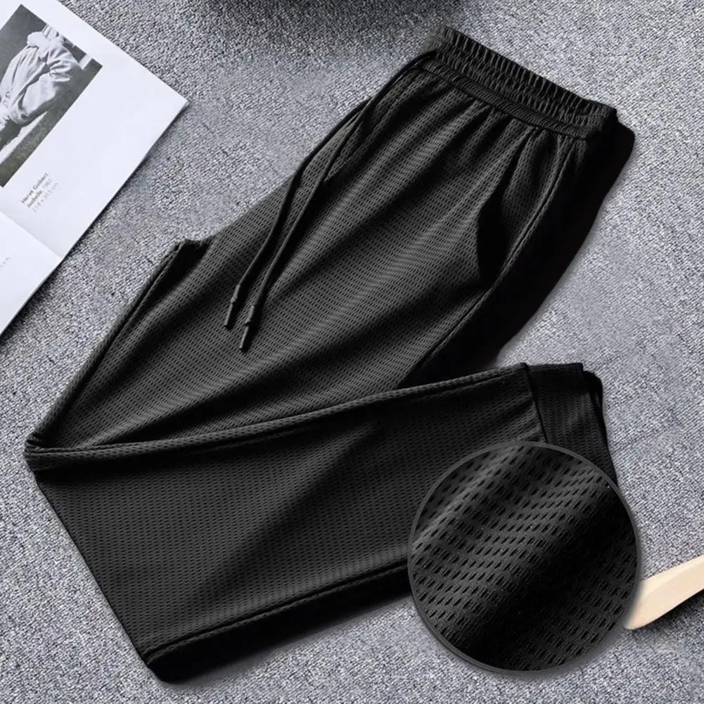 

Popular Men Pants Summer Feather Print Bottoms Quick Dry Ankle Tied Pants Sports Pants Stretchy