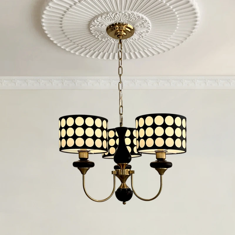 

American Retro and Antique Style Restaurant Bedroom Living Room Chandelier Creative Polka Dot Design Simple Black White Shape
