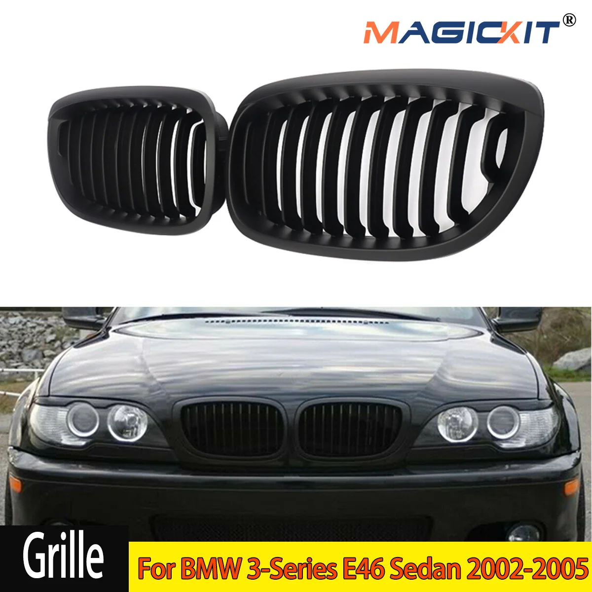 U Noir Mat Grille Calandre Avant Pour BMW E46 2D 3 SERIES 1999-2002 Ma62505 - Auto