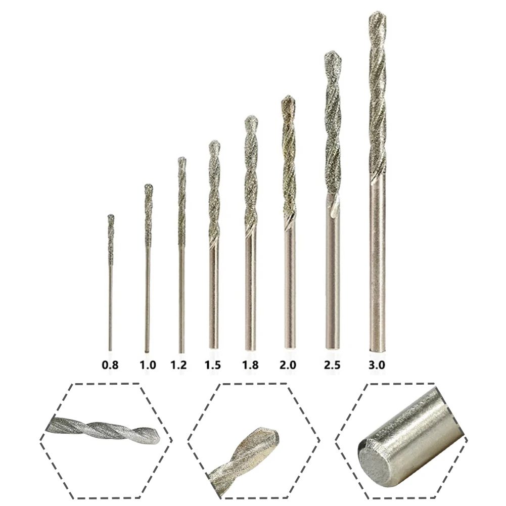 10PCS Diamond Coated Drill Bits Set Needle HSS Polishing Power Tools For Glass 0.8/1/1.2/1.5/1.8/2/2.5/3mm Power Tools Parts