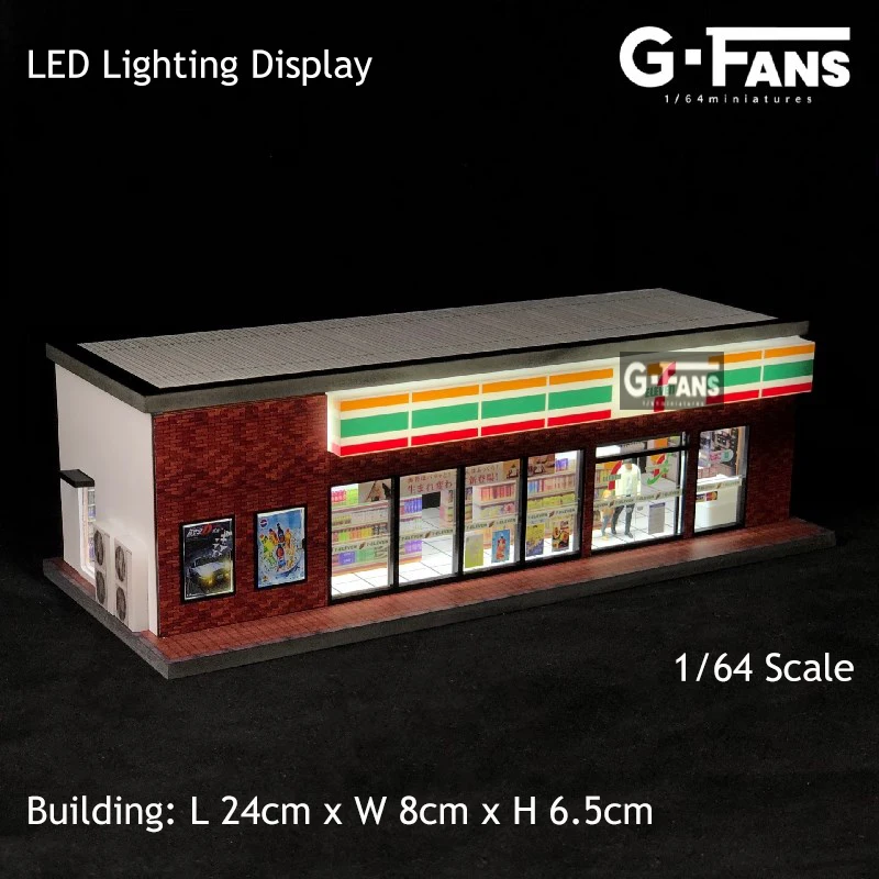 G-FANS Assemble Diorama 1:64 USB LED Lighting Parking Lot Model Car Garage Statuion- 711 Version 5