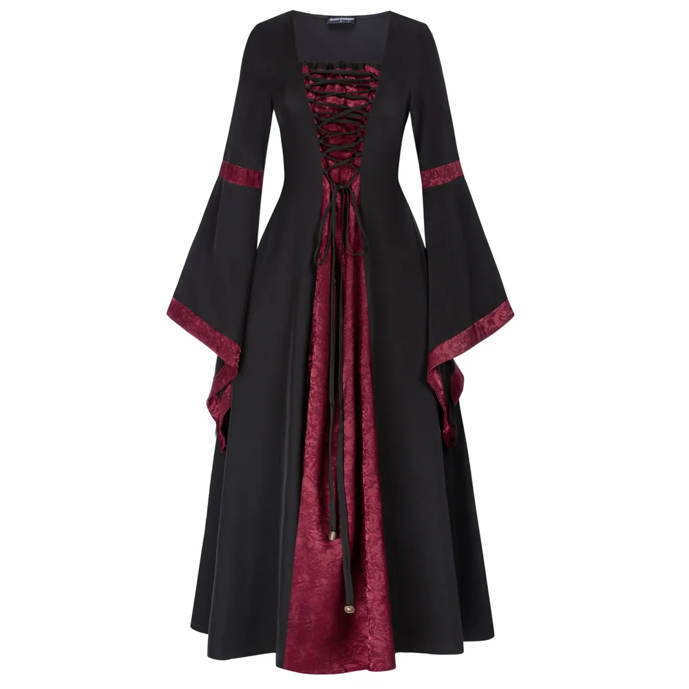 

SD Women Faire Costume Medieval Irish Maxi Dress For Cosplay OL Gothic Lady Vintage Renaissance Long Sleeve Square Neck Dresses