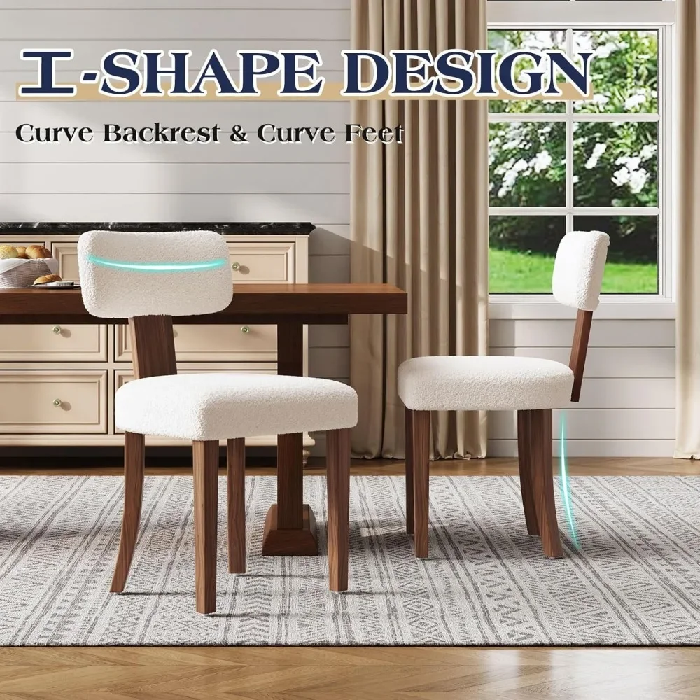 Dining Chairs Set of 4, Upholstered Kitchen Chairs with Curved Backrest & Adjustable Legs for Living Room/Bedroom, White 3