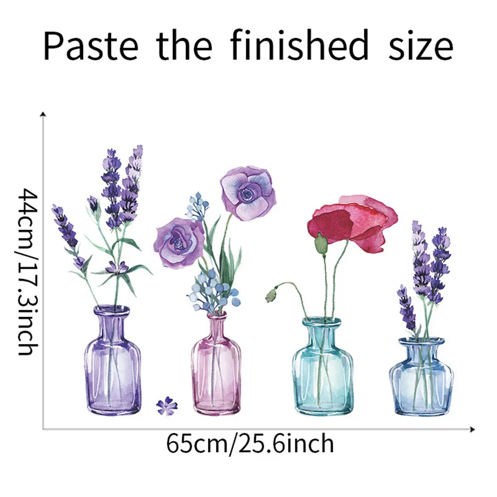 

1 Set Of PVC Color Vase Lavender Self Adhesive Wall Stickers Home Living Room Decoration 30*90cm Home Décor Decals, Stickers