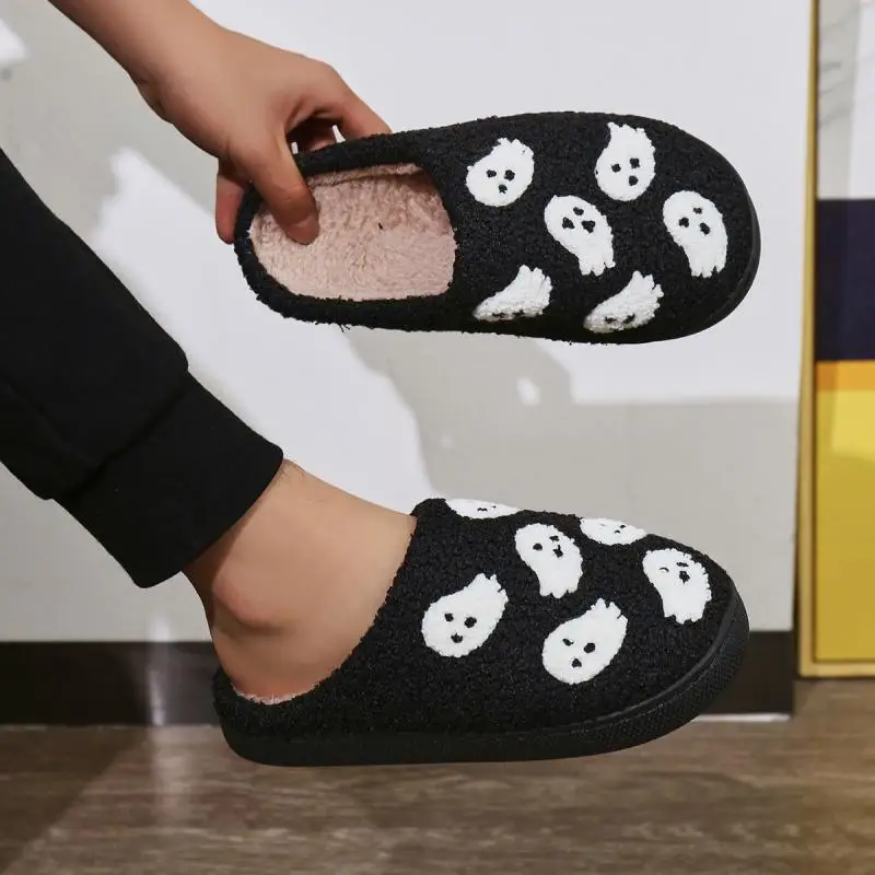 Halloween Funny Casual Fluffy Slippers Women House Flats Cute Cartoon Designer Winter Shoes Girls Fashion Footwear Large Size 3
