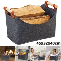 Felt Basket Firewood Box with Wooden Handles Foldable Wood Basket for Firewood Wood Newspapers Clothes Storage Basket 1